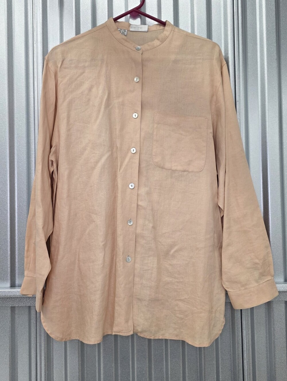 Rafaella Lagenlook Womens L Linen Top Oversized Peach Summer Lightweight Button
